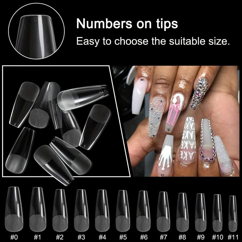 Matte Clear Coffin Shaped Acrylic False Nail Tips 480Pcs