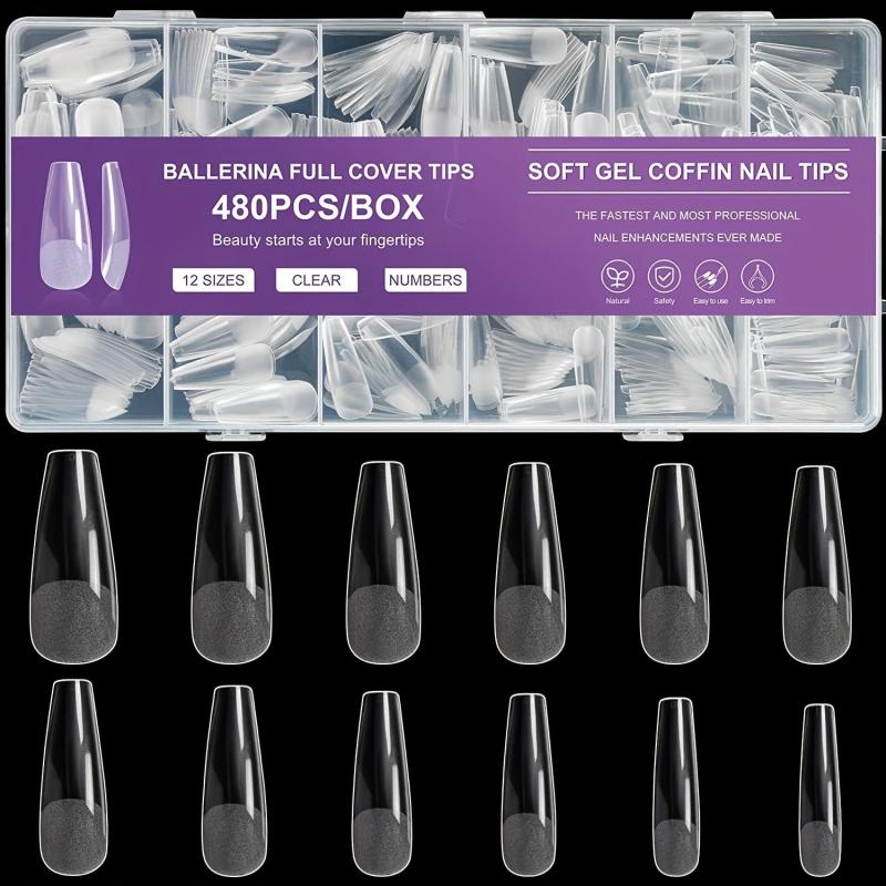 Matte Clear Coffin Shaped Acrylic False Nail Tips 480Pcs