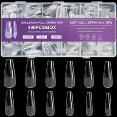 Matte Clear Coffin Shaped Acrylic False Nail Tips 480Pcs