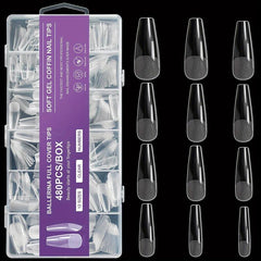Matte Clear Coffin Shaped Acrylic False Nail Tips 480Pcs