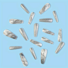 24 Pcs Long Ballerina Marble Gray Press On Nails Reusable False Nails