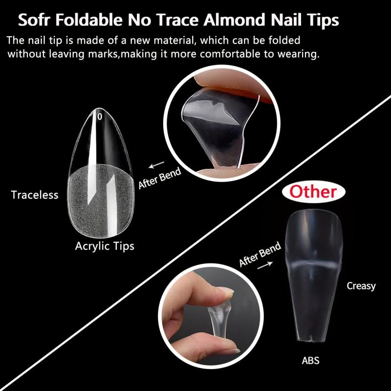 120 French Almond Nail Tips w/ Glue & File - DIY & Salons - 10 Sizes