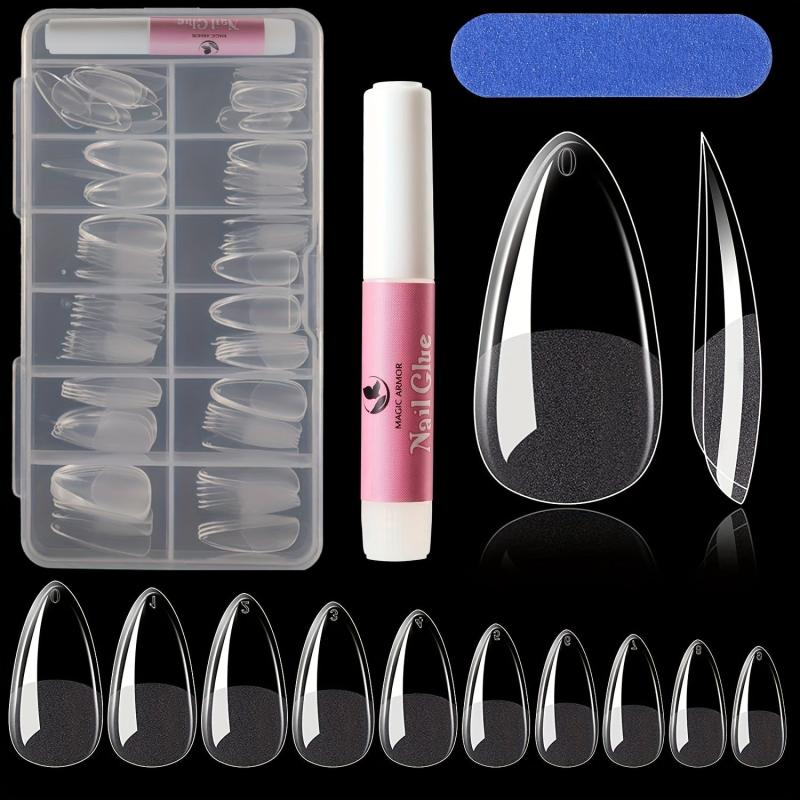 120 French Almond Nail Tips w/ Glue & File - DIY & Salons - 10 Sizes
