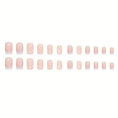 24 pcs Nude Pink French Tip Square Stick On Nails Easy to Apply Acrylic