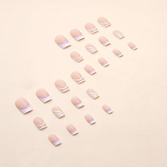 24 pcs Nude Pink French Tip Square Stick On Nails Easy to Apply Acrylic