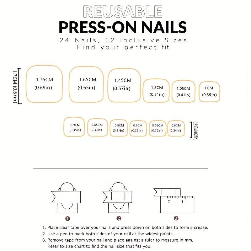 24pcs Glossy French Tip Press On Toenails for Summer Parties