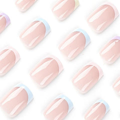 24 pcs Rainbow Squoval Press On Nails Glossy False Nails for Women