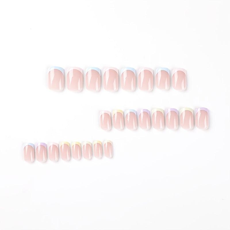 24 pcs Rainbow Squoval Press On Nails Glossy False Nails for Women