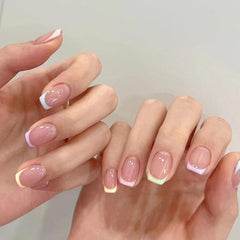 24 pcs Rainbow Squoval Press On Nails Glossy False Nails for Women