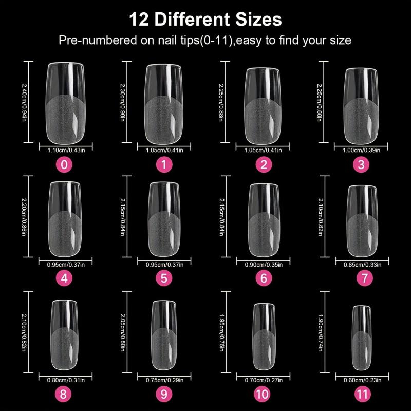 240Pcs Clear Gel Full Cover Nail Tips Square False Nails DIY Salon