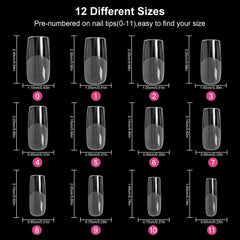 240Pcs Clear Gel Full Cover Nail Tips Square False Nails DIY Salon