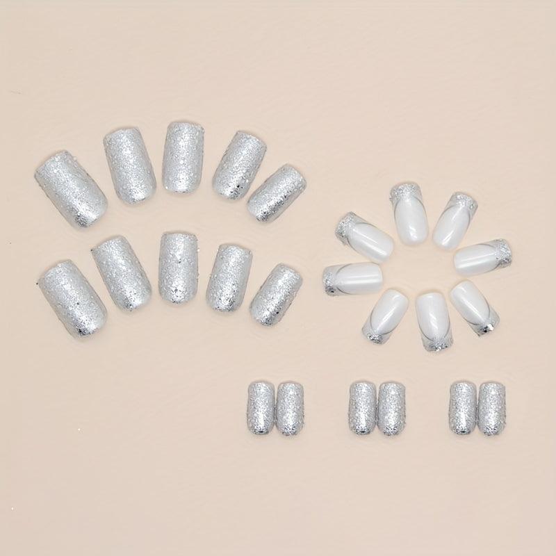24pcs Glossy Sequin Press On Nails for Women Girls