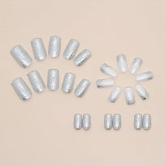 24pcs Glossy Sequin Press On Nails for Women Girls