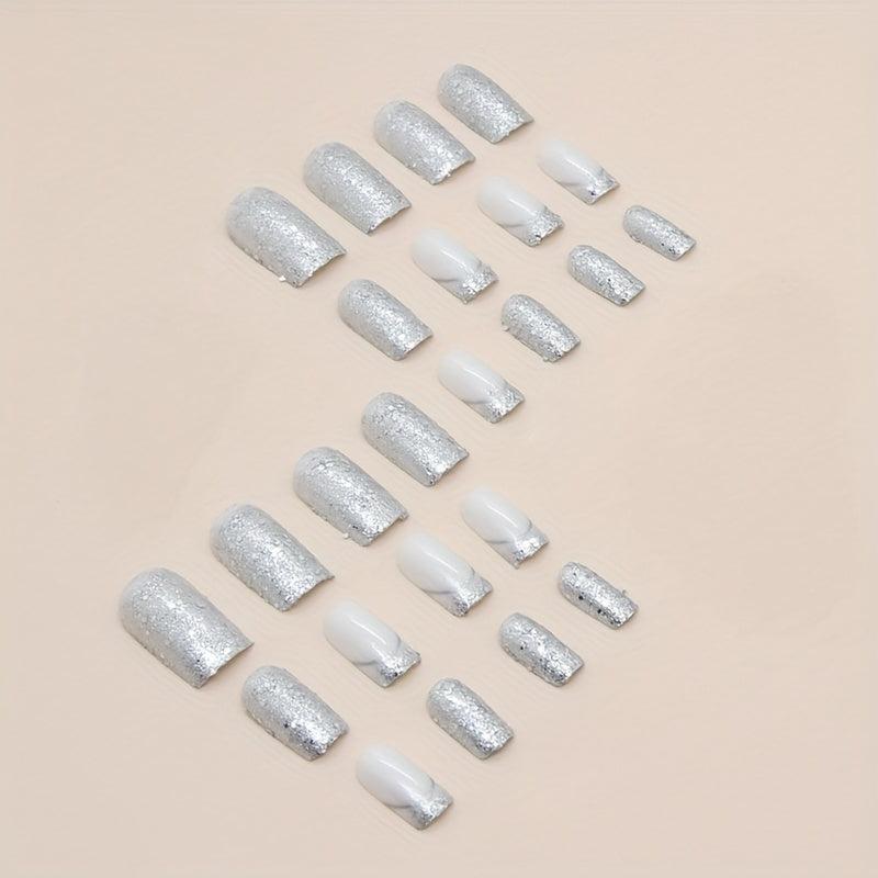 24pcs Glossy Sequin Press On Nails for Women Girls