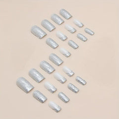 24pcs Glossy Sequin Press On Nails for Women Girls