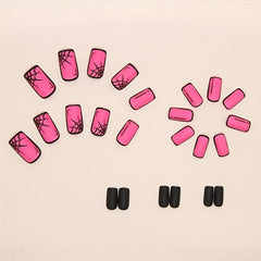 Matte Rose Red Acrylic Nails with Cobweb Full Coverage Halloween False Nails