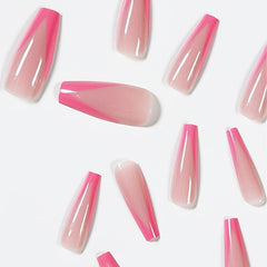 Rose Pink Press On Nails Long Coffin Ballerina False Nail