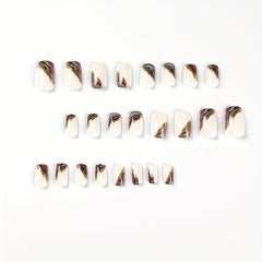 24pcs Marble Print Press On Nails with Gold Foil Medium Square False Nails