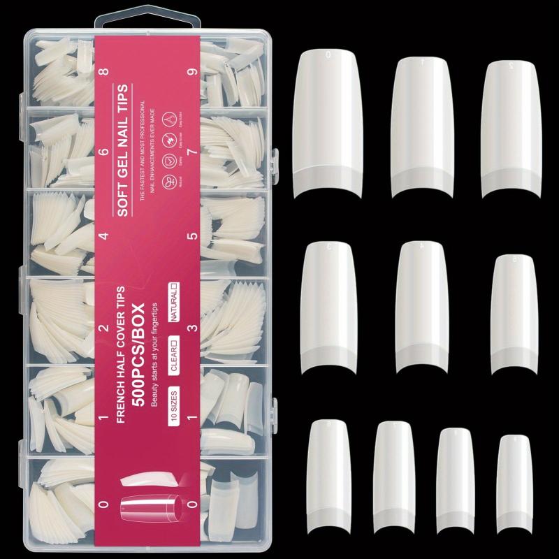 500 Clear French Acrylic Nail Tips Half Cover Coffin False Nails