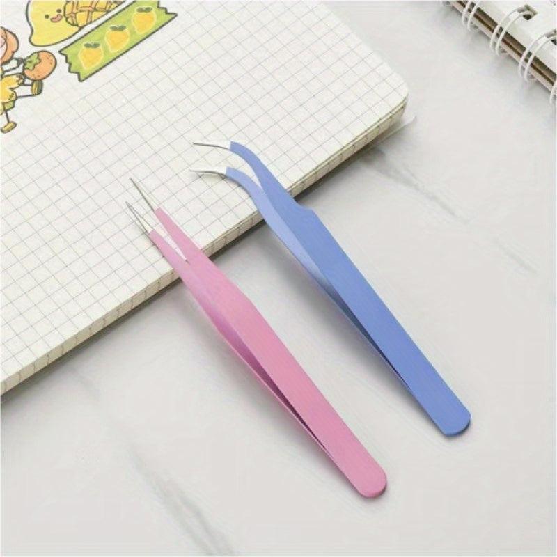 2PCS High Precision Stainless Steel Tweezers for Eyebrow Repair and Makeup