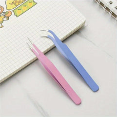 2PCS High Precision Stainless Steel Tweezers for Eyebrow Repair and Makeup