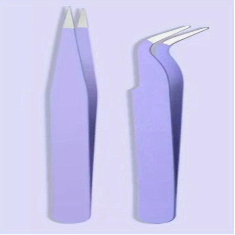 2PCS High Precision Stainless Steel Tweezers for Eyebrow Repair and Makeup