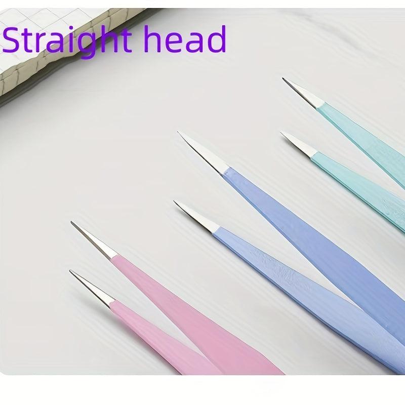 2PCS High Precision Stainless Steel Tweezers for Eyebrow Repair and Makeup