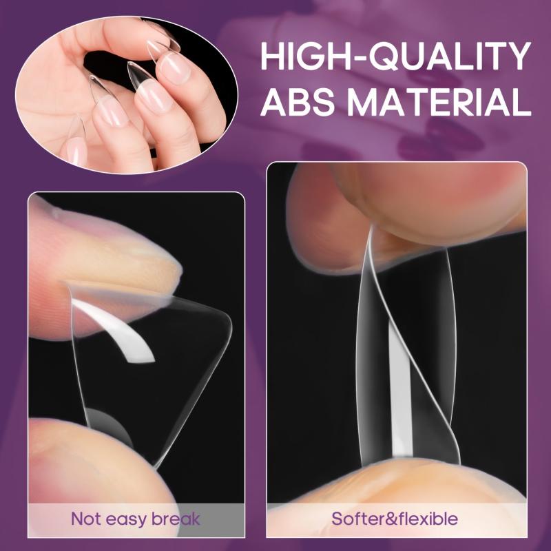 Almond Nail Tips 240 Pcs Clear Gel Short Full Cover Press On Nails