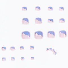 24pcs Pink Acrylic Press On Toenails Silver Ribbon Tips