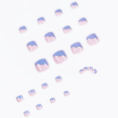 24pcs Pink Acrylic Press On Toenails Silver Ribbon Tips