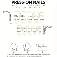 24 pcs Colorful French Almond Press On Nails with Golden Lines for Women
