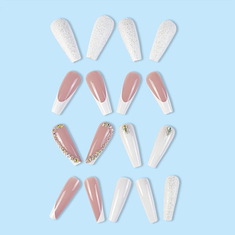 Glitter Ballet Press On Nails with Rhinestone Accents