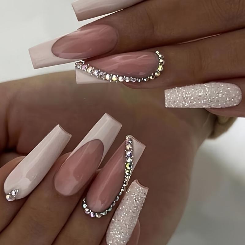 Glitter Ballet Press On Nails with Rhinestone Accents