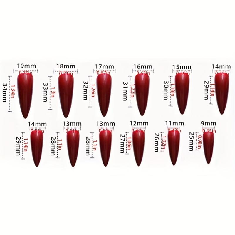 24 pcs Red Rhinestone Almond Press On Nails Long Glossy Women Girls 100 Faux