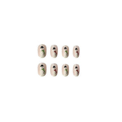Xmas Snowman Glossy False Nails Short Nude Pink