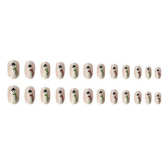 Xmas Snowman Glossy False Nails Short Nude Pink