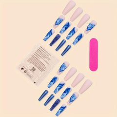 24pcs Long Gradient Press On Nails with Rhinestones