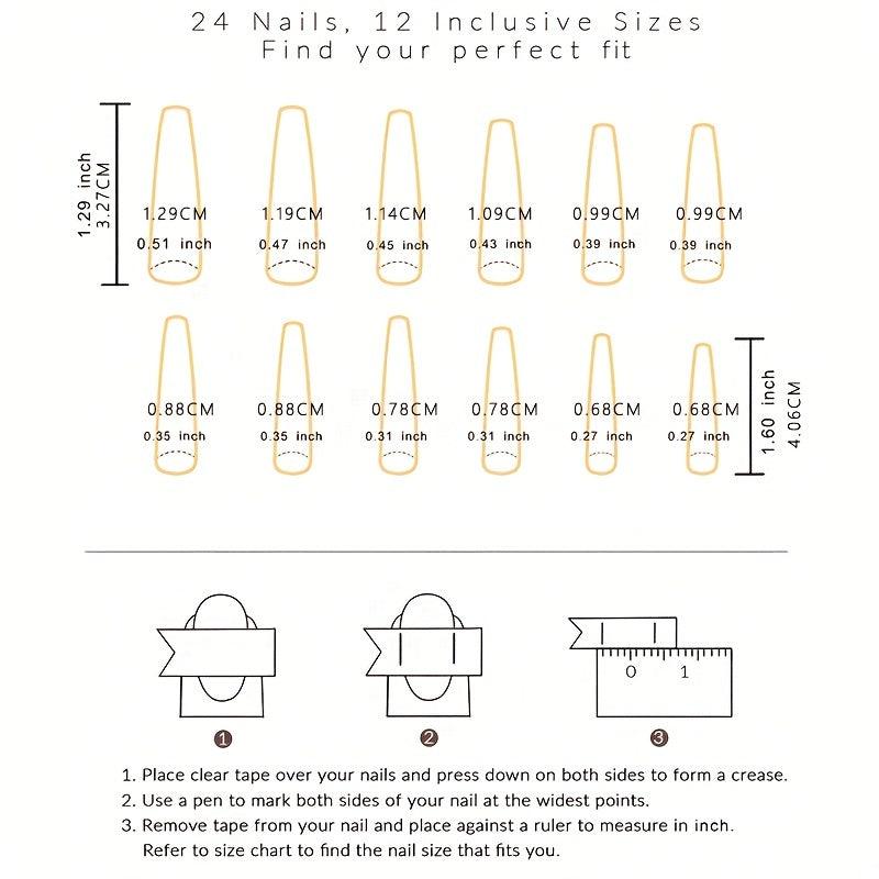 24pcs Long Gradient Press On Nails with Rhinestones