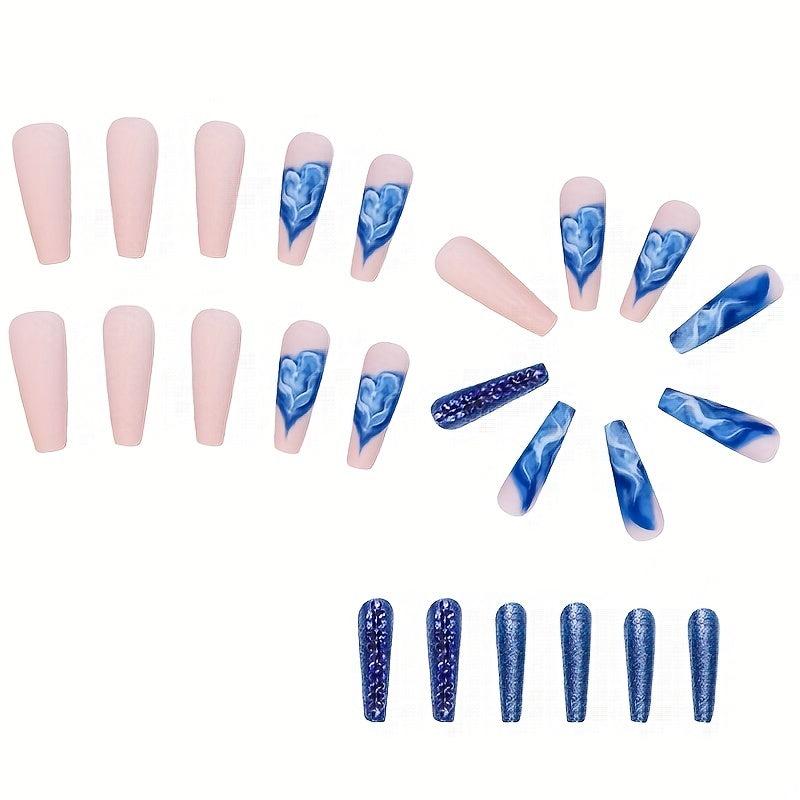 24pcs Long Gradient Press On Nails with Rhinestones