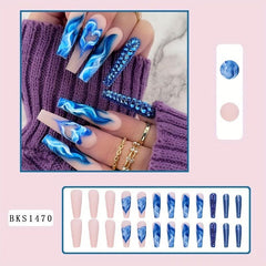 24pcs Long Gradient Press On Nails with Rhinestones