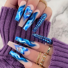 24pcs Long Gradient Press On Nails with Rhinestones