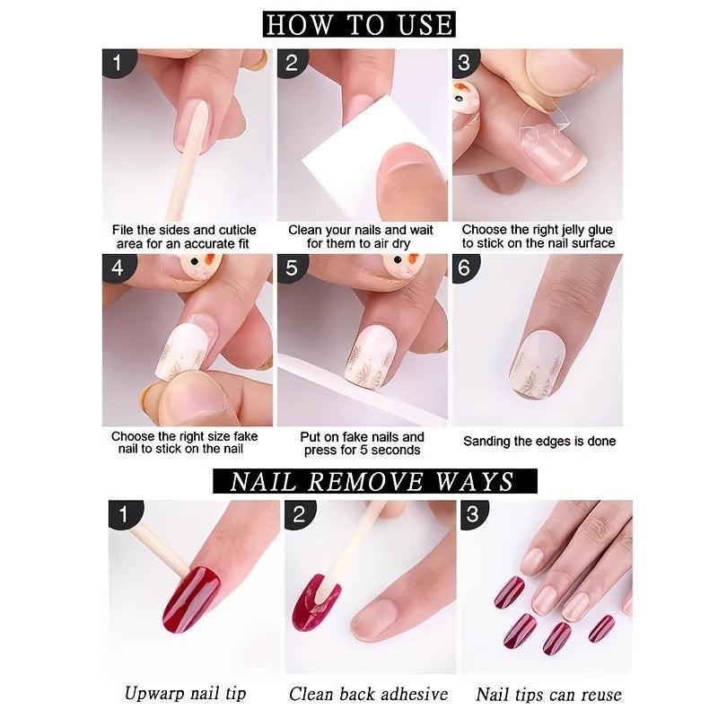 24pcs Matte Grey Glitter Press On Nails with Rhinestone Designs