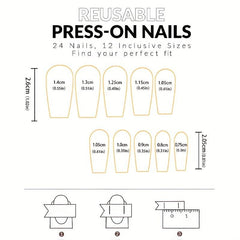 24pcs Cow Print False Nails with Heart Glossy Square Full Cover for Women