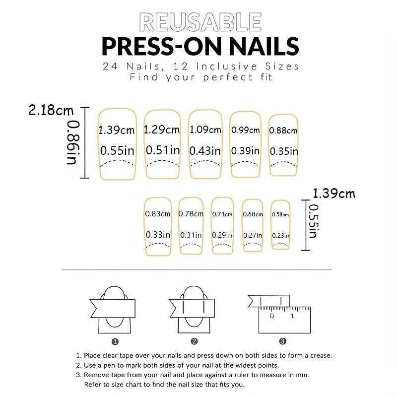 24pcs Rhinestone French Edge Pink False Nails for Women Full Cover Medium Square