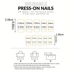 24pcs Rhinestone French Edge Pink False Nails for Women Full Cover Medium Square