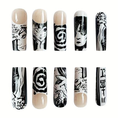 24pcs Halloween Joker Ghost Nails Long Coffin False Nails