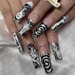 24pcs Halloween Joker Ghost Nails Long Coffin False Nails