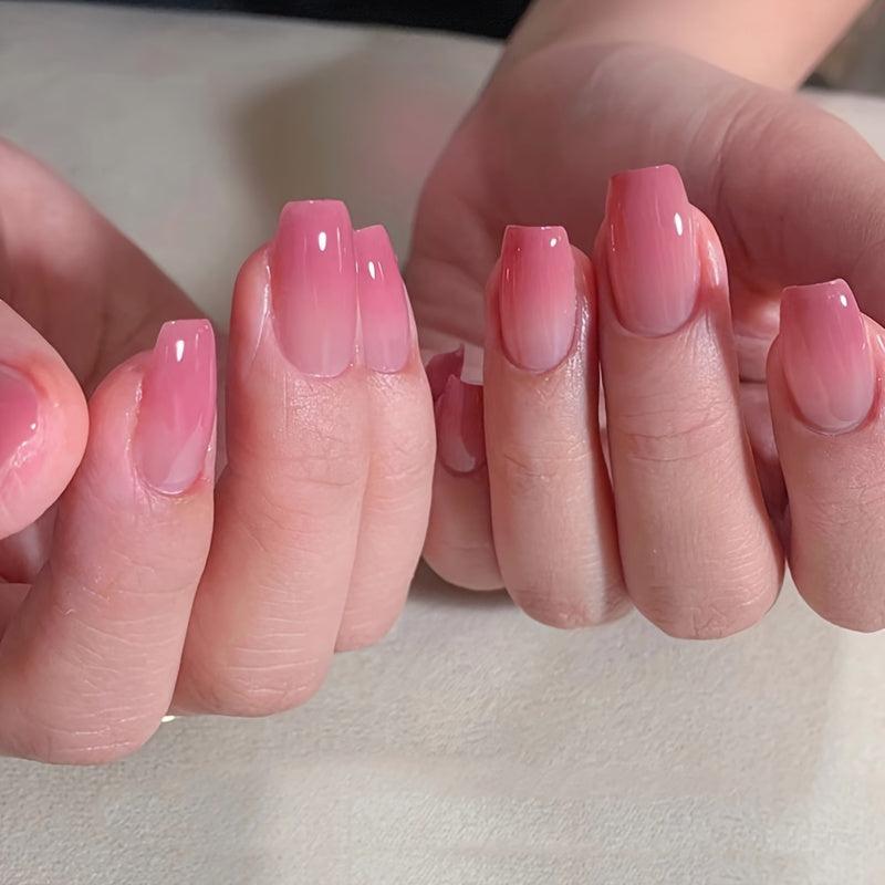 24pcs Pink Gradient Press On Nails Full Cover Coffin False Nails