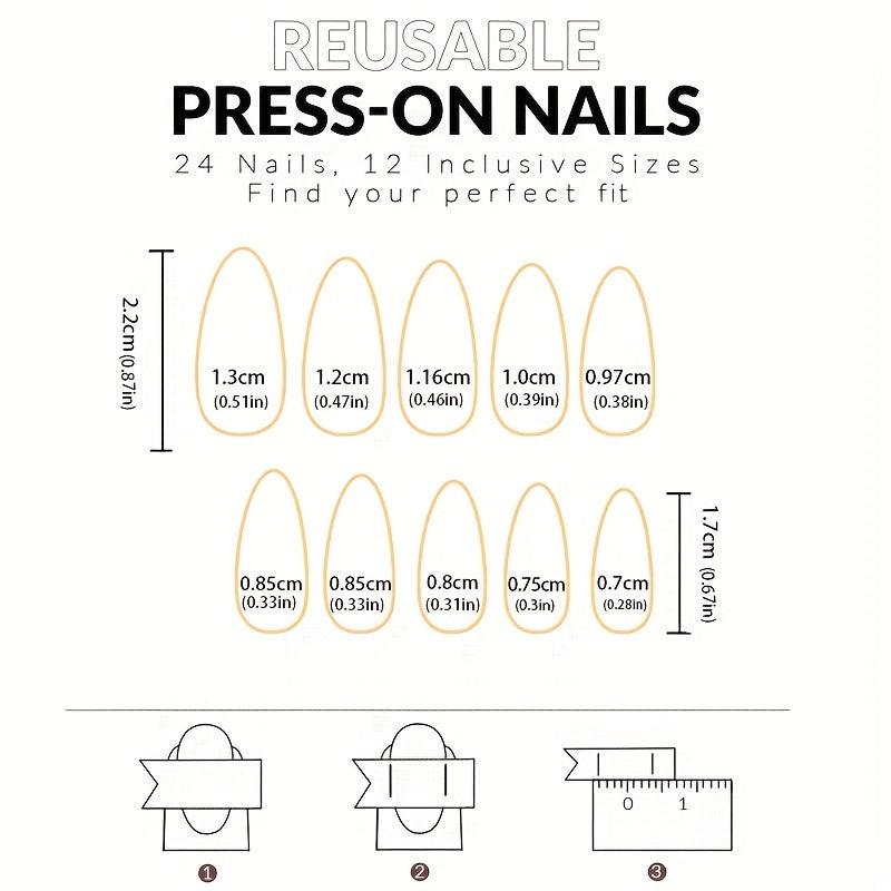 24pcs Press On Nails with Golden Foil Full Cover Almond False Nails Nude Pink