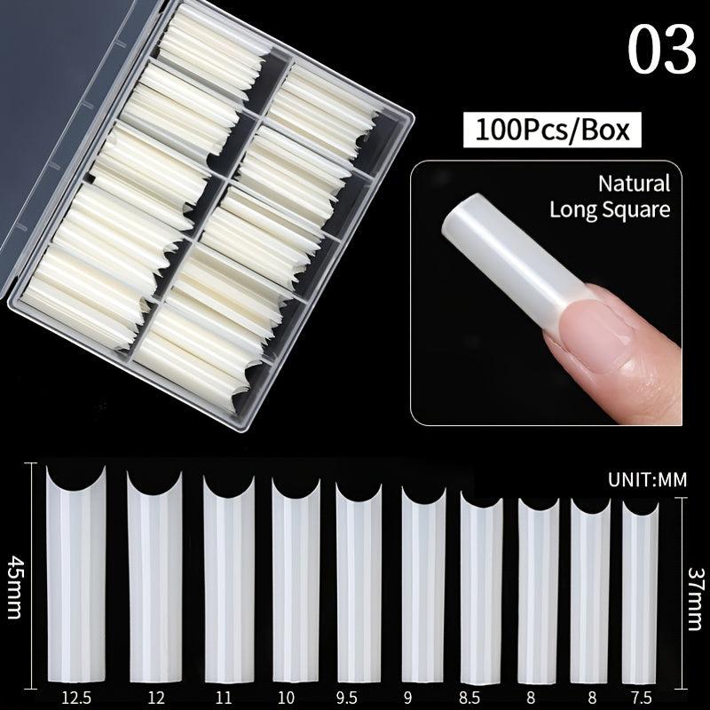 100 Pcs Square Coffin False Nails Tips - Acrylic Artificial Tip Manicure